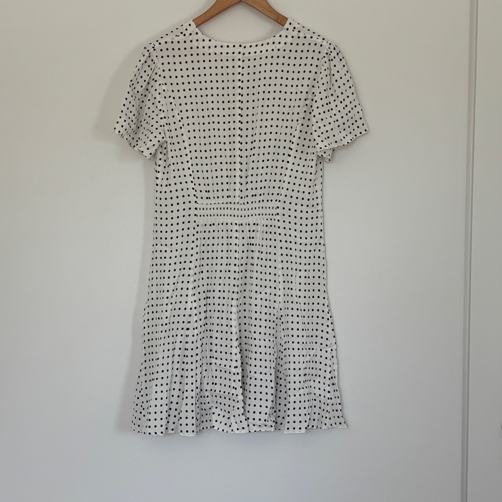 NWT Madewell Button-Front White Polka dot Mini Dress size 8 vneck shirt dress - Picture 8 of 10
